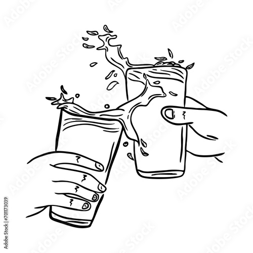 Hand drawn cheers beer with glasses icon illustration