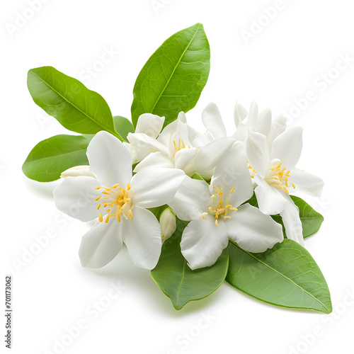 Jasmine flowers with leaves isolated on white background © stardadw007