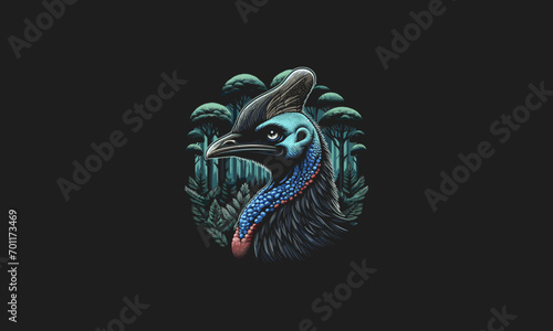 head cassowary on forest vector illustration artwork deign