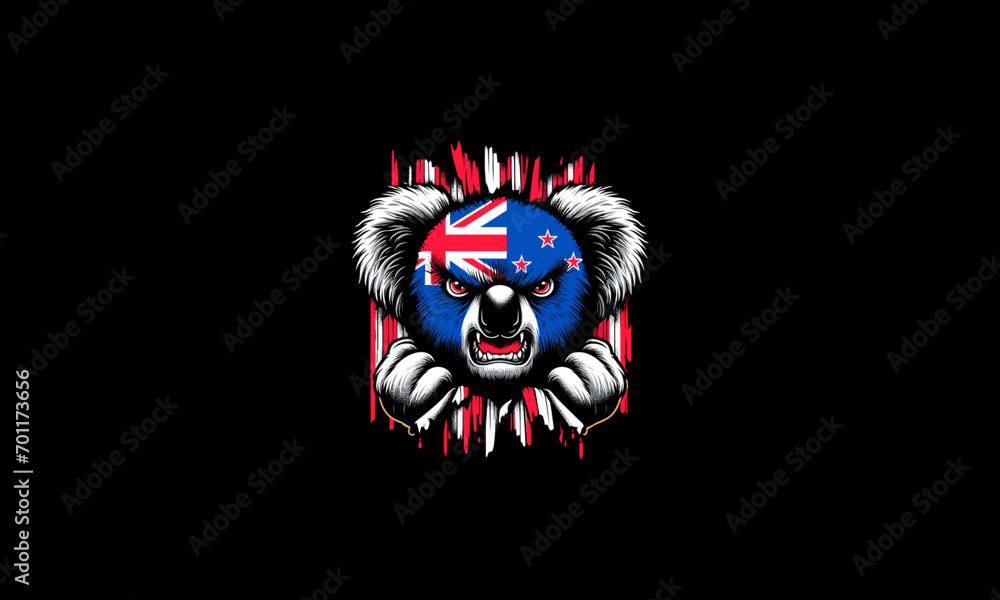 head koala angry with flag australia vector artwork design