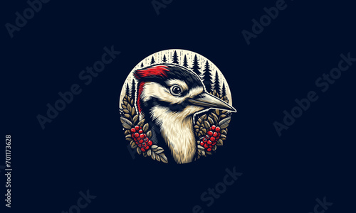 head wood pecker on forest vector artwork design