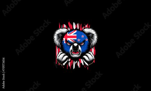 head koala angry with flag australia vector artwork design