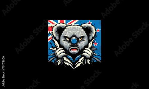 head koala angry with flag australia vector artwork design