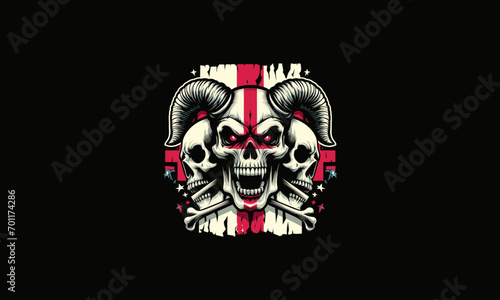 head skull with horn angry with england flag vector artwork design