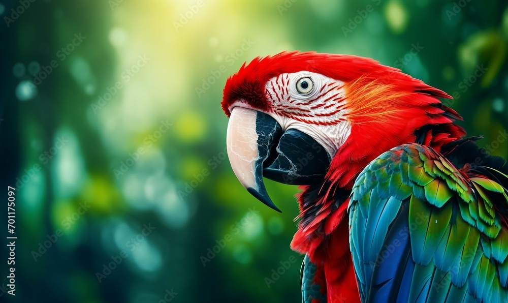 Beautiful macaw parrot bird on nature background. Animal portrait