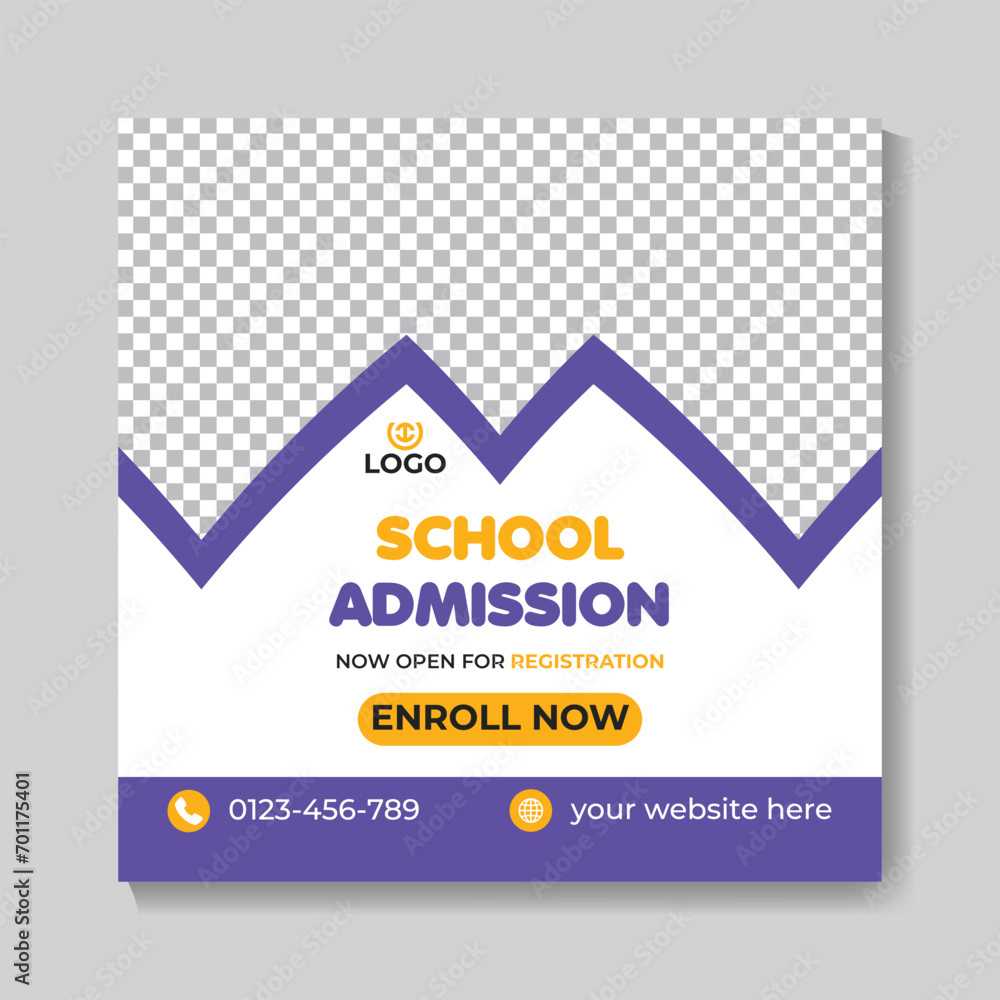 Creative school admission education social media post design modern back to school web banner template