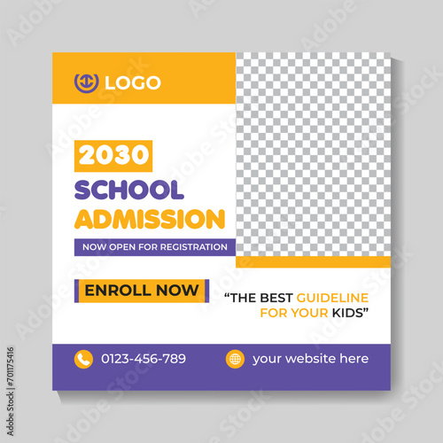 Creative school admission education social media post design back to school web banner template