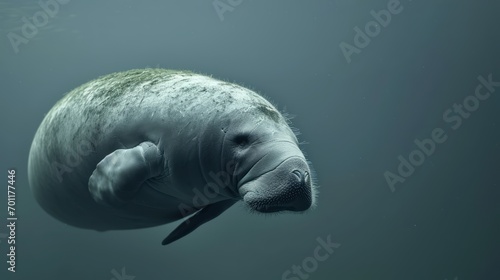 A manatee-like creature, possibly a bull netch, is seen from below, floating in water.