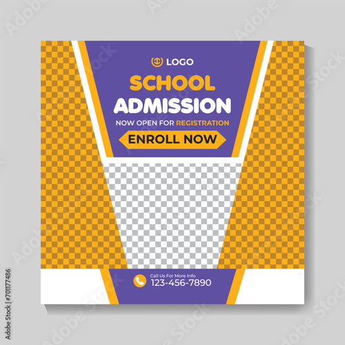 School admission education social media post design back to school web banner template