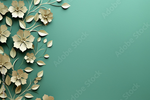 Paper cut flowers and leaves, Fresh spring nature background. Floral banner, poster, flyer template with copy space.
