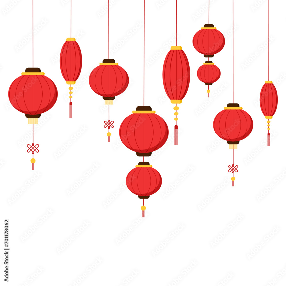 Cute round red chinese lanterns with different shape vector illustration card decoration Cute round red chinese lanterns with different shape vector illustration card decoration