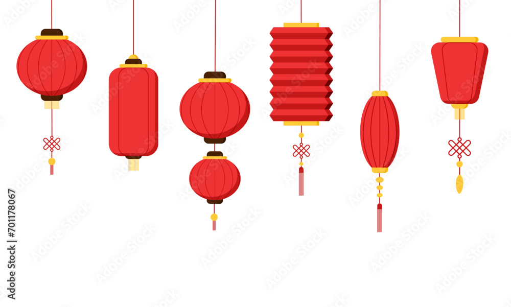 Set of red chinese lantern with different shape flat illustration vector Set of red chinese lantern with different shape flat illustration vector