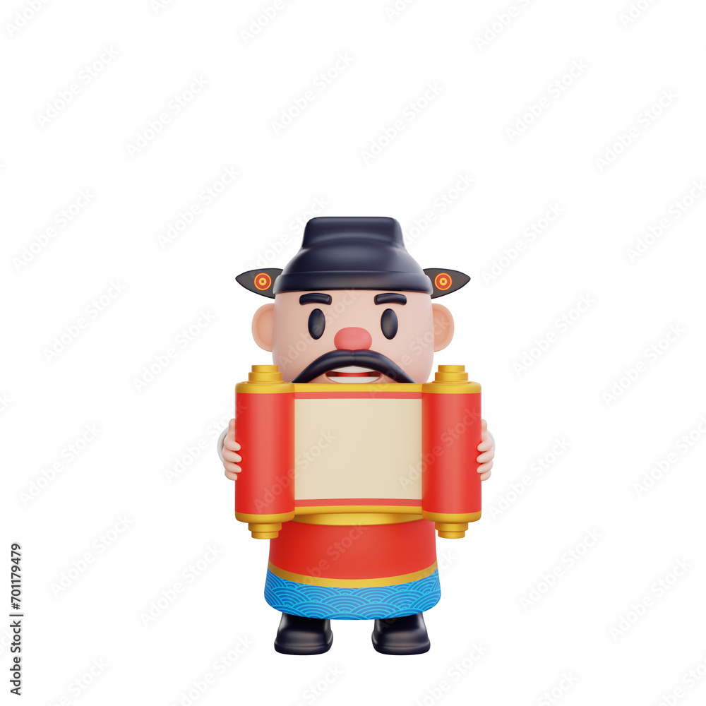 Obraz premium 3D illustration of God of Wealth pose, Chinese New Year concept