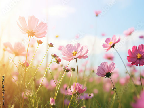 Colorful Cosmos flowers blooming in the garden in the morning © Kedek Creative