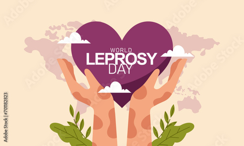 World Leprosy Day Awareness Month with Hands and a Purple Ribbon Vector Illustration