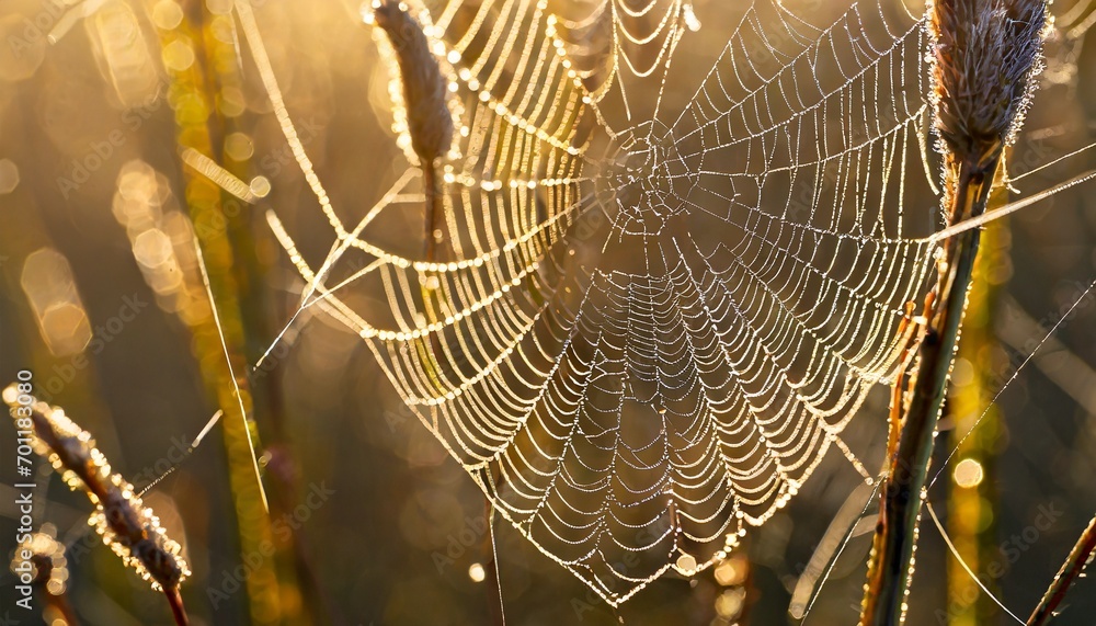 A Spiderweb's Morning Diamonds Fade in First Light.