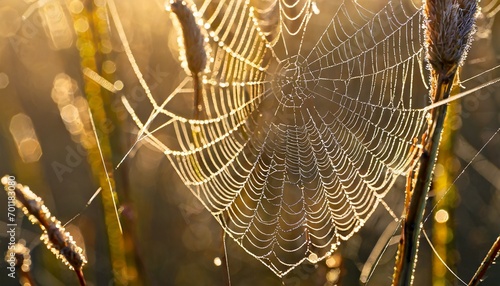 A Spiderweb's Morning Diamonds Fade in First Light.