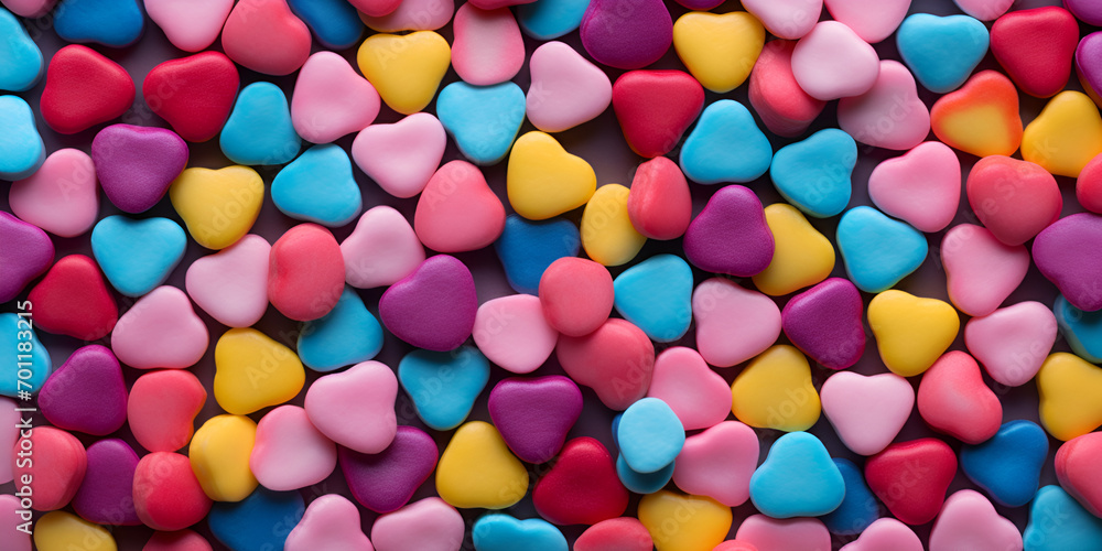 A pile of heart shaped candy with the word love on it Festive love colorful hearts decorations for valentine's day .AI Generative A pile of heart shaped candy with the word love on it Festive love colorful hearts decorations for valentine's day .AI Generative