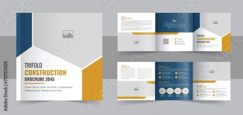 Real estate square trifold brochure template design, Construction and renovation square trifold brochure template vector layout
