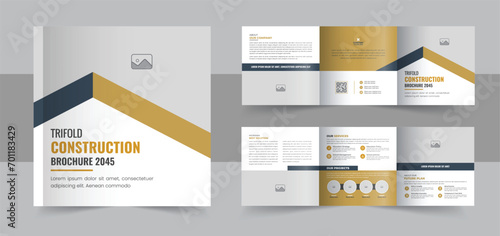 Modern construction and renovation square trifold brochure template design or real estate square trifold brochure layout