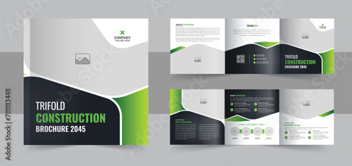 Creative construction and renovation square trifold brochure template design or real estate square trifold brochure vector