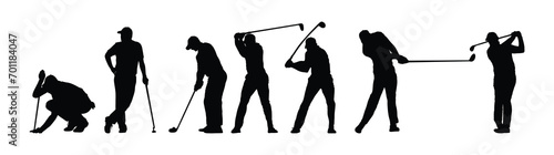 Vector collection of playing golf silhouettes.