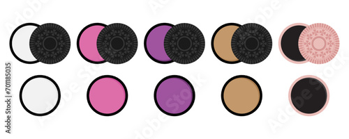 Cookies sandwich cream with various flavors. snack collection icon set in cartoon flat illustration vector	