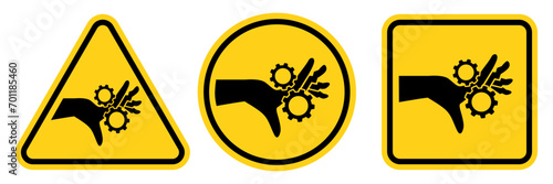 Hazard crushing of hands machine operation automatically sign vector design isolated on white background.
