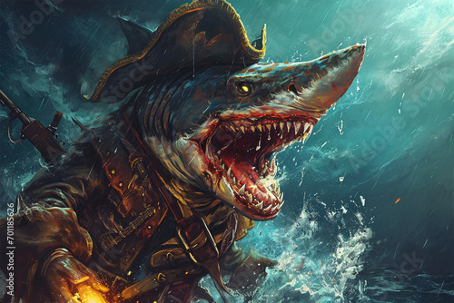zombie shark pirate illustration