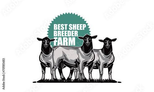 SUFFOLK SHEEP BREEDER FARM LOGO, silhouette of great suffolk ram standing in farm vector illustrations
