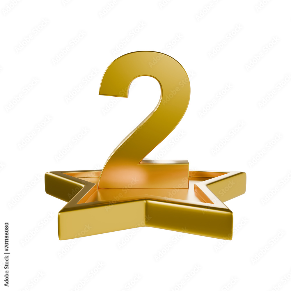 Golden Star Number 2 Podium 3d illustration Golden Star Number 2 Podium 3d illustration
