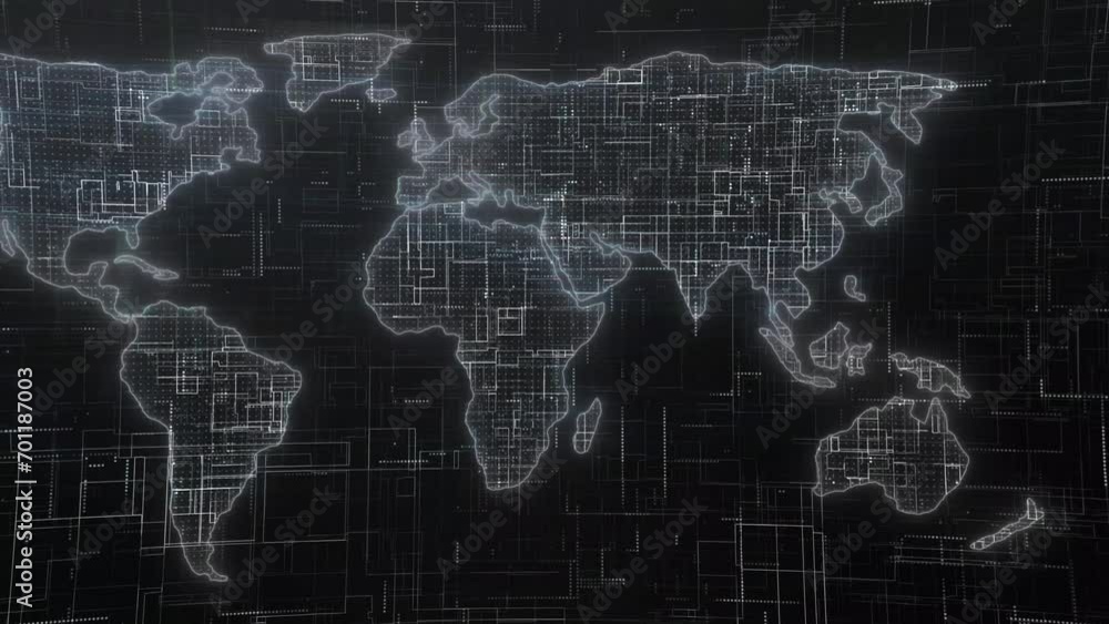 White glowing technology earth map animation White glowing technology earth map animation