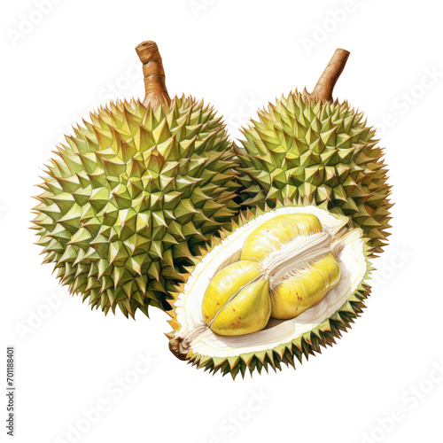 Watercolor durian isolated on white background