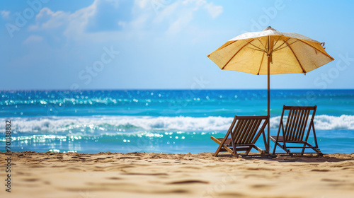 lounge chairs on the beach © Nuttapong
