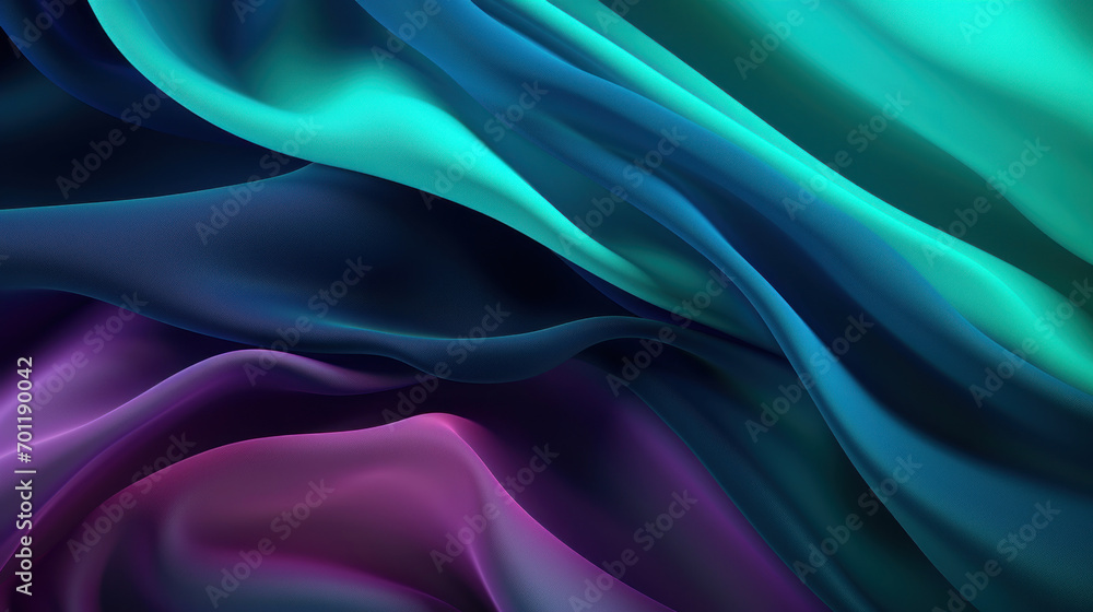 Fototapeta premium Abstract background of blue and purple satin fabric with undulating waves and a play of light and shadow creating a dynamic texture.