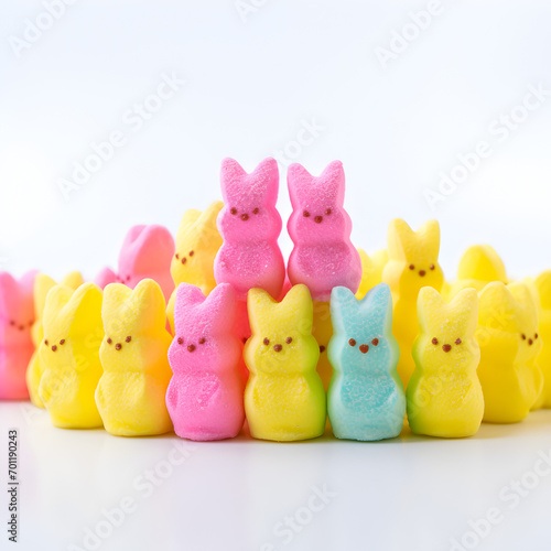 Easter Marshmallow bunny candy with white background 