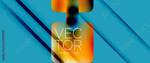 Dynamic bright colorful geometric elements with fluid gradients, lights, shadows blend in a minimal backdrop, creating captivating composition