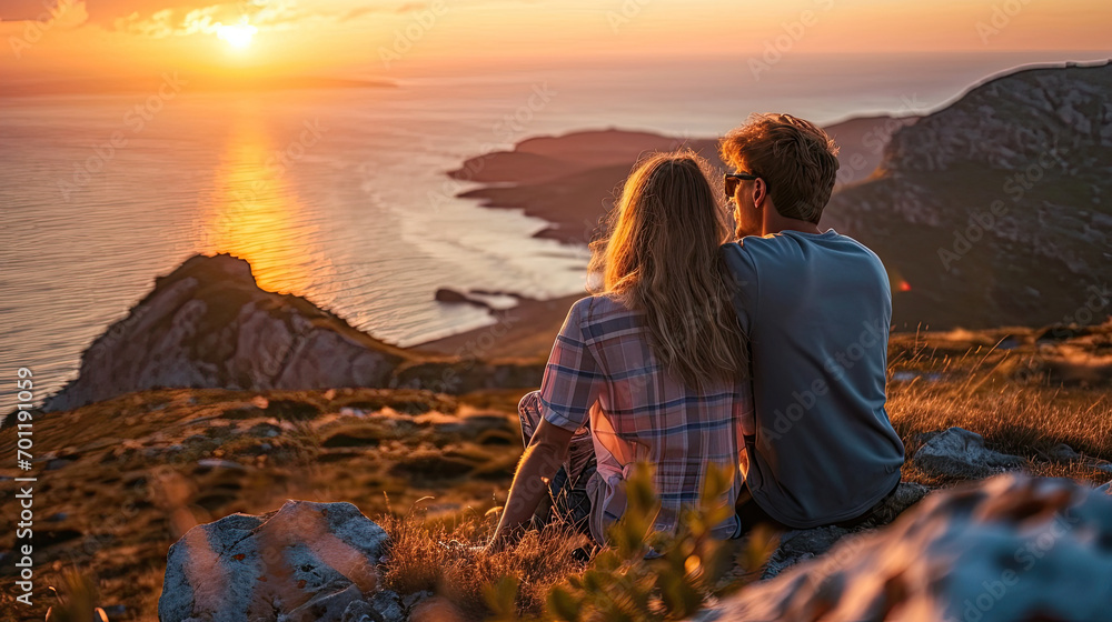 Fototapeta premium couple sitting See the sea view
