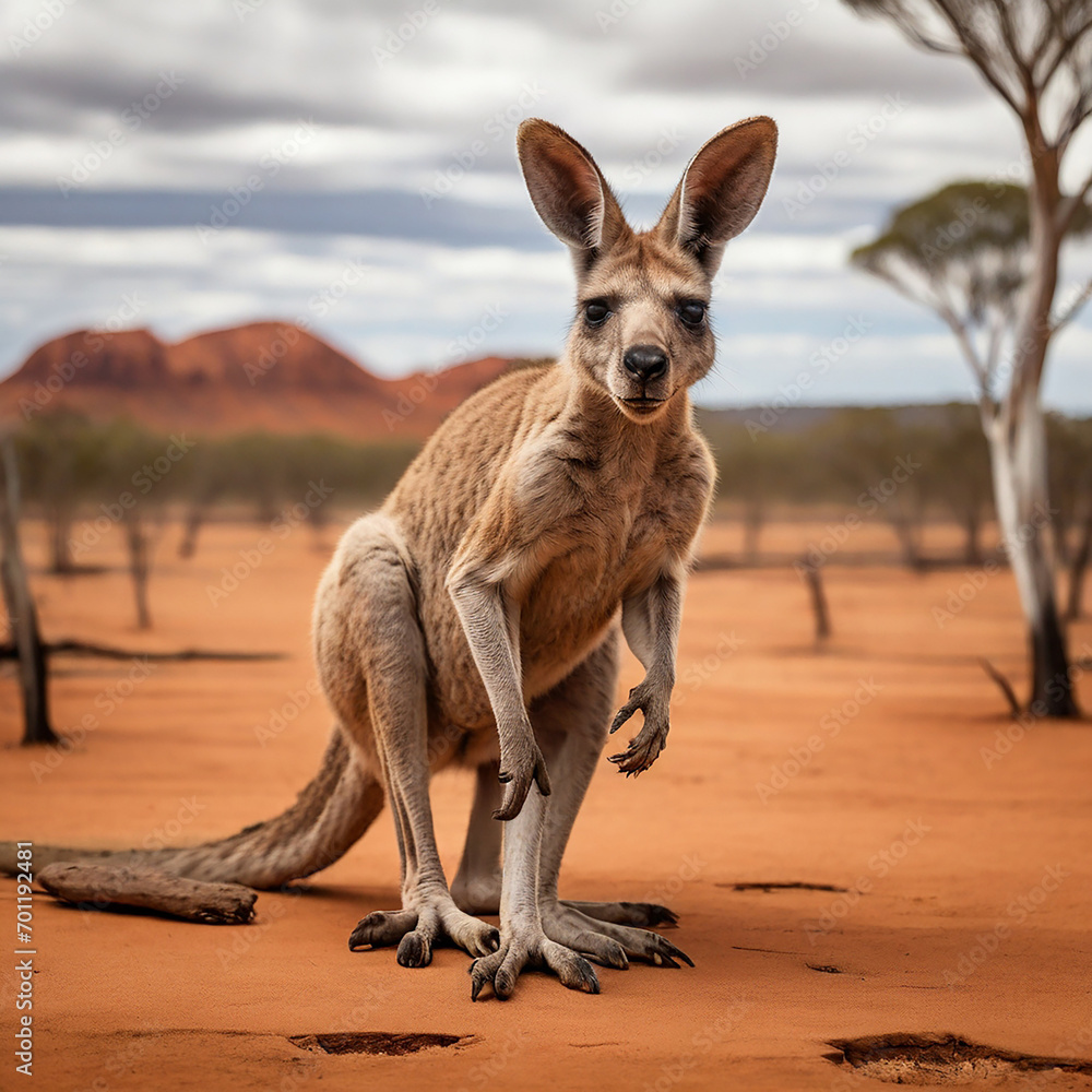 Fototapeta premium Kangaroo Chronicles Bold Grace in the Outback of Australia generative ai