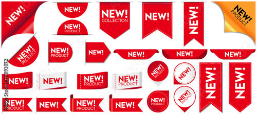 New ribbons corner banner tag labels collection vector illustration.