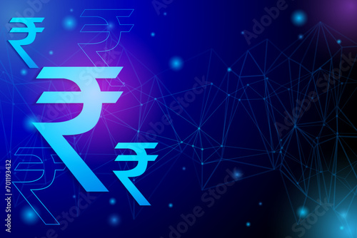 digital rupee indian currency technology background vector photo
