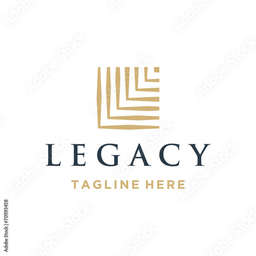 Golden Initial Letter L Legacy with Square Frame Diagram For Business Wealth Investment Logo Design.