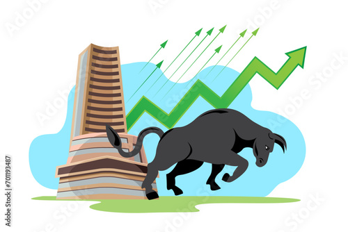 Bombay stock exchange bull run profit vector photo