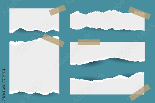 set of ripped torn paper sheets effect on transparent background vector