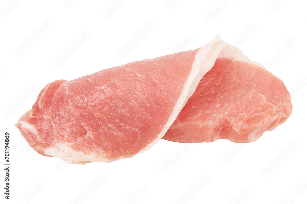slices of raw pork meat isolated on white background