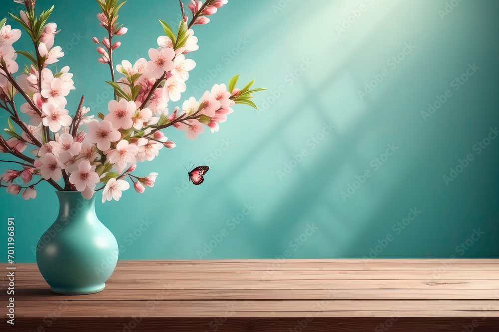 Empty wooden table for product presentation, easter morning. Empty wooden table for product presentation, easter morning.
