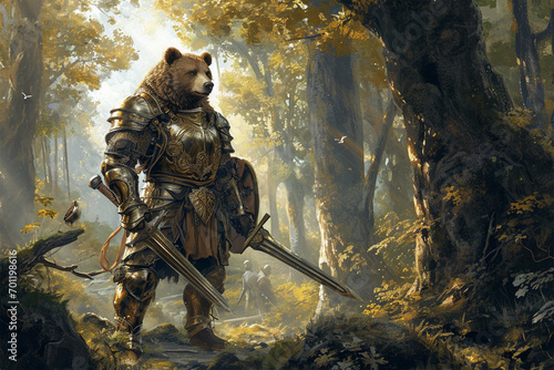 illustration of a bear knight in the forest