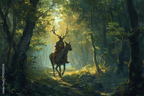illustration of a forest deer knight