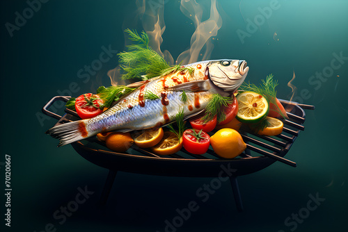 Grilled fish with vegetable   , generate ai