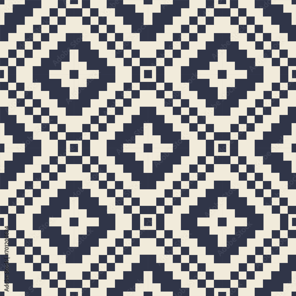 Aztec kilim geometric embroidery cross stitch pattern. Vector blue-white geometric shape seamless pattern. Ethnic geometric pattern use for fabric, textile, home decoration elements, upholstery, etc.